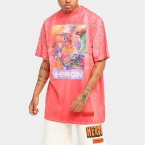 Heron Preston Streetwear Men's Coral Graphic Bird Print T Shirt sz S